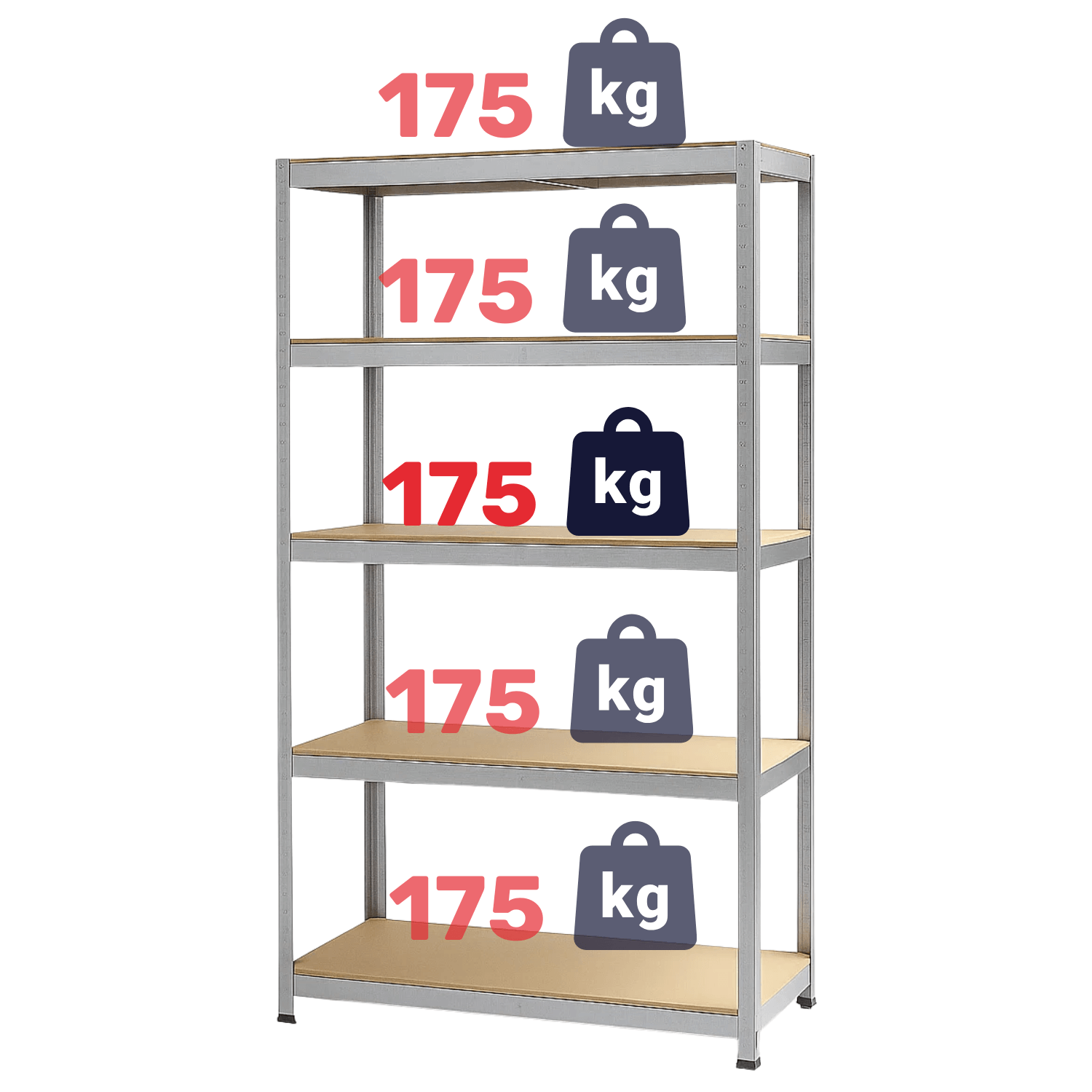 REGAŁ METALOWY - SREBRNY - UDŹWIG 875 KG - 180x60x40 CM