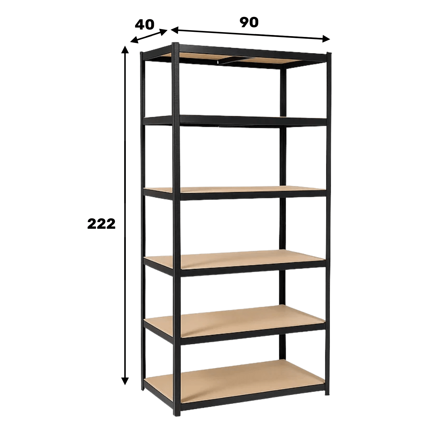 REGAŁ METALOWY - CZARNY - UDŹWIG 1050KG - 222x90x40CM