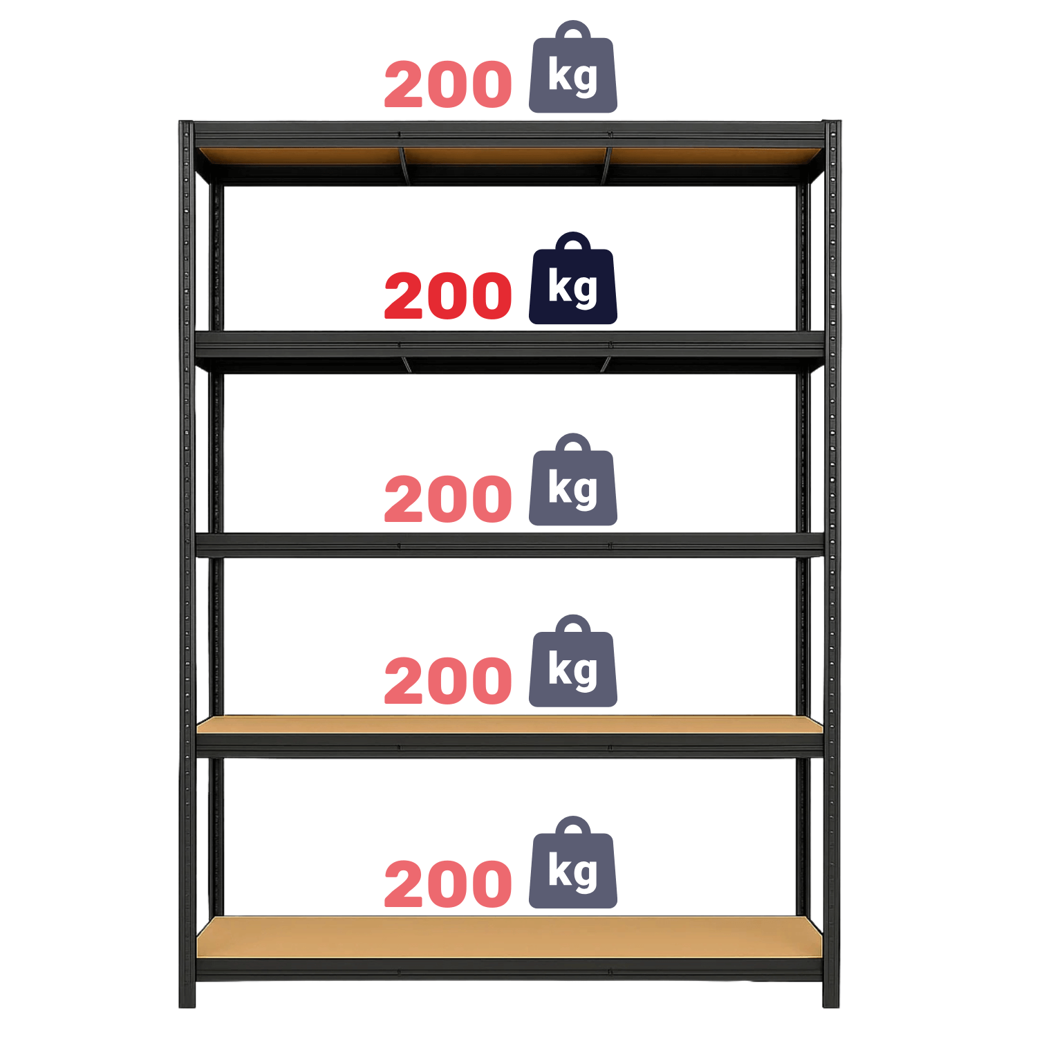 REGAŁ METALOWY - CZARNY - UDŹWIG 1000 KG - 205x120x45 CM