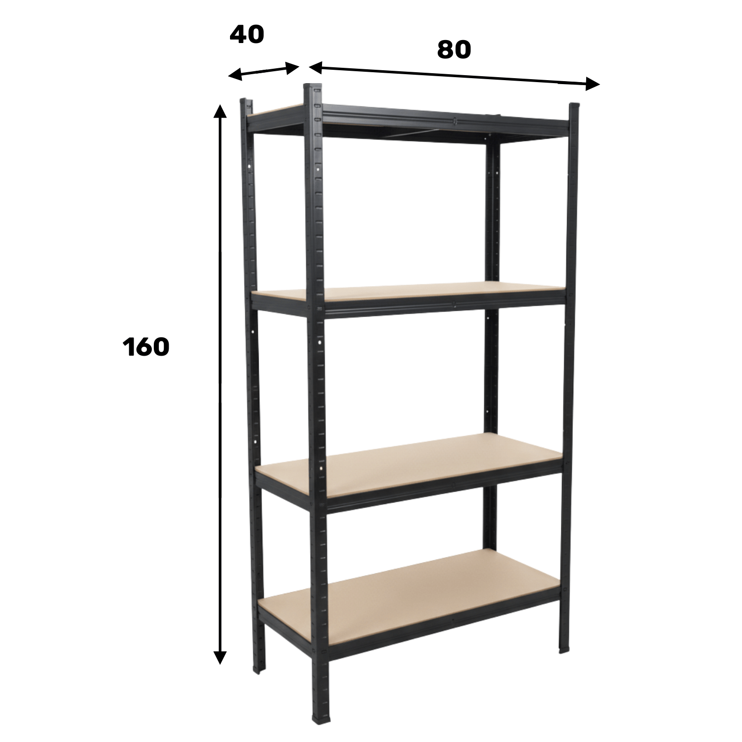 REGAŁ METALOWY - CZARNY - UDŹWIG 700 KG - 160x80x40 CM