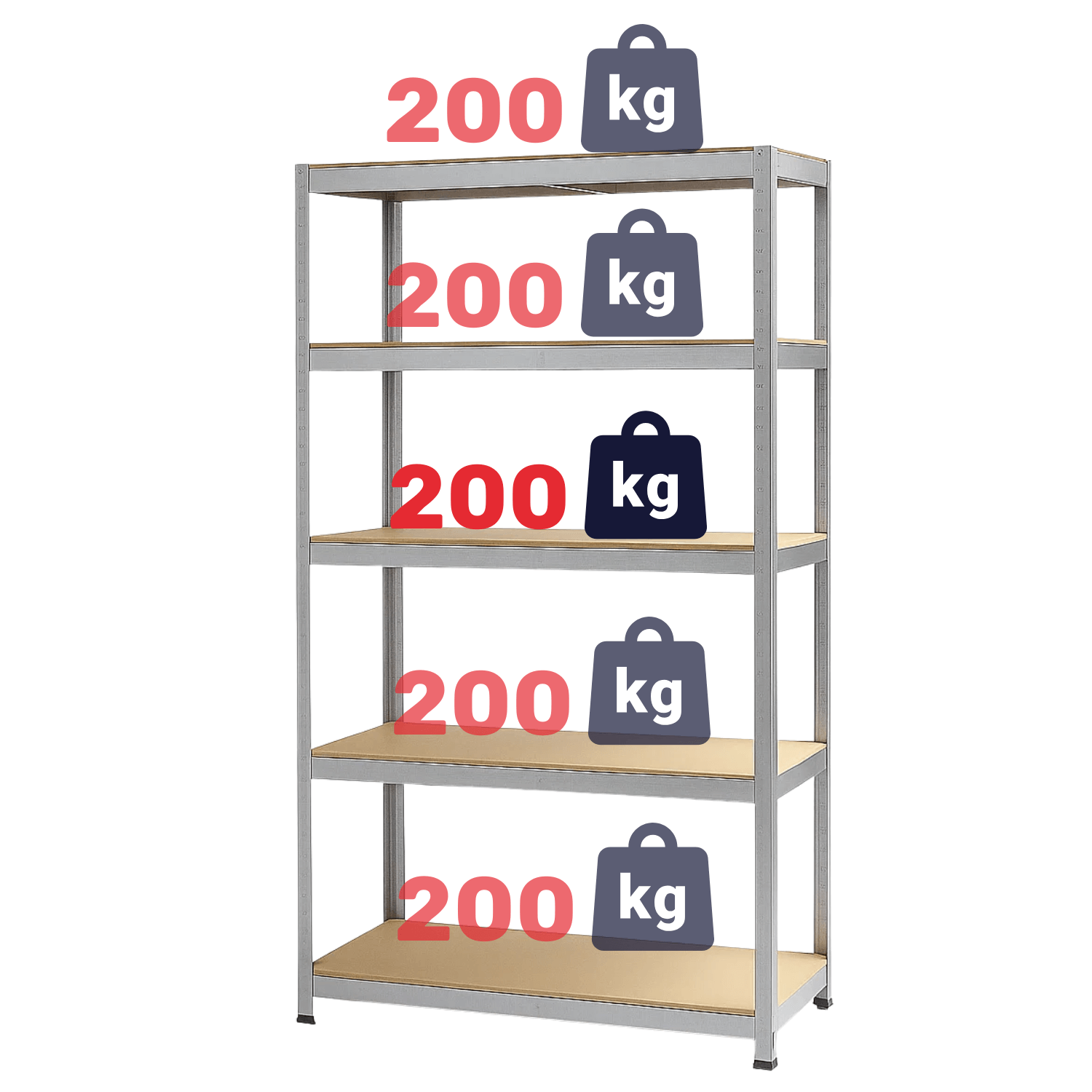 REGAŁ METALOWY - SREBRNY - UDŹWIG 1000 KG - 180x100x50 CM